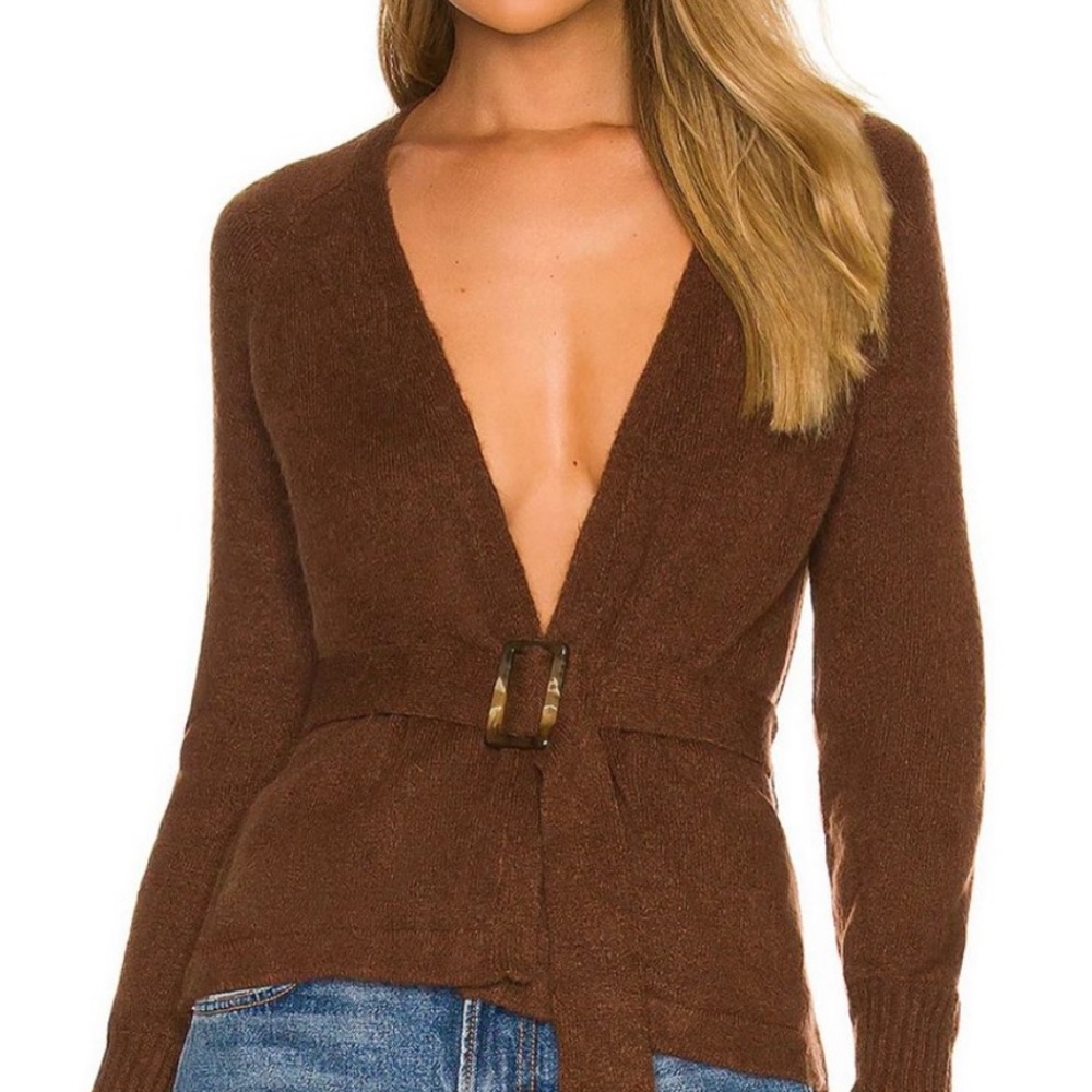 Revolve L'Academie NTW Mara Cardigan Chocolate Sweater Brown Size Small